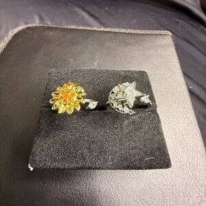 Set of two fidget rings, moon with star and flower